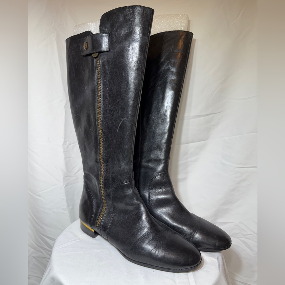 Isola Melino Leather Riding Boots with Gold Zipper and accents